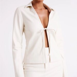 MESHKI - Dina Faux Leather Tie up Top ivory